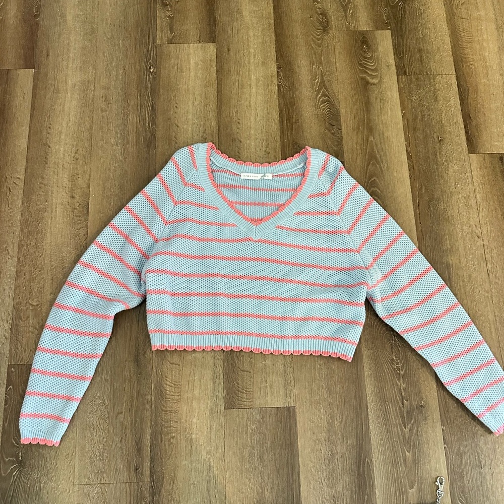 Altar'd State Pink and Blue Striped Knit Sweater